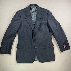 DAKS London New York Mens 40 Pinstripe Wool Blazer Charcoal Grey 2-Button Jacket